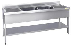 Lavello in acciaio inossidabile 1800x700 mm con 2 vasche centrali e scolapiatti a sinistra e a destra, modello PREMIUM - GOLDINOX