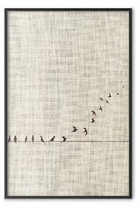 Poster: Il tuo turno - uccelli neri in volo su texture tessile