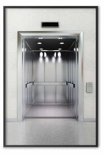 Poster: Prossimo livello - ascensore metallico con porte aperte