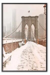 Poster: Ponte Brooklyn seppia - architettura invernale e nebbiosa