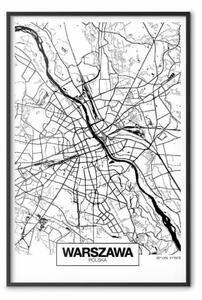Poster: Mappa città: Varsavia - mappa di Varsavia in bianco e nero