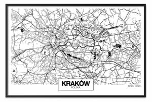 Poster: Mappa città: Cracovia - mappa in bianco e nero
