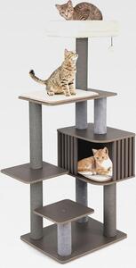 Tiragraffi grande, 151 cm, tiragraffi con piattaforme, cuccia, pali per graffiare, pallina e tappetini rimovibili, tiragraffi per gatti, torre per gatti, grigio