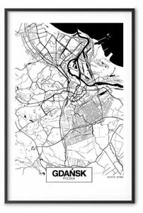 Poster: Mappa città: Danzica - mappa città in bianco e nero