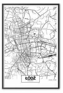 Poster: Mappa città: Łódź - mappa polacca in bianco e nero
