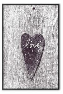 Poster: Amore ritagliato - cuore con scritta "amore" in bianco e nero