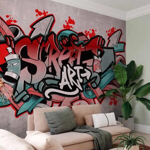 Carta da parati moderna Classico urbano rosso - graffiti street art su muro chiaro
