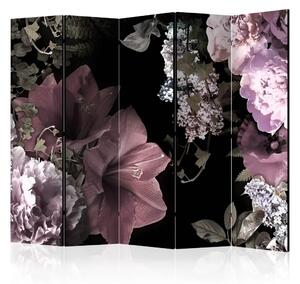 Paravento design Fiori dal passato II - piante rosa su sfondo nero