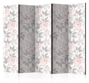 Paravento design Rose acquerello II - delicati fiori e foglie pastello