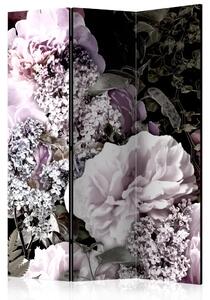 Paravento design Giardino vintage - fiori e foglie rosa su sfondo nero