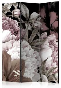 Paravento design Sogno felice - fiori colorati su sfondo nero contrastante