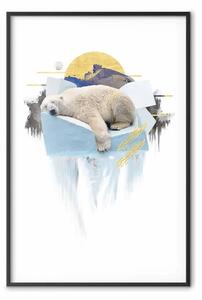 Poster: Orso polare - animale invernale tra ghiaccio su sfondo bianco