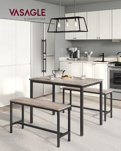 VASAGLE Set da pranzo, set da cucina con 2 panche, set da 3 pezzi, 110 x 70 x 75 cm, grigio melange-nero inchiostro