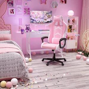 Sedia da gioco ergonomica, sedia da ufficio con poggiatesta e cuscino lombare regolabili, sedia da ufficio con schienale alto, poltrona rosa