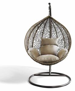 Dondolo sospeso ovale con struttura in metallo e seduta in wicker 195x105x120cm - Marrone