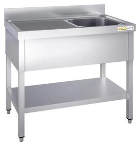 Lavello in acciaio inossidabile, dimensioni 1000x600 mm, con un vano a destra e un sistema di scolo a sinistra, linea PREMIUM - GOLDINOX