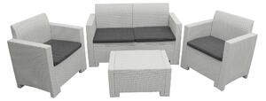 Salotto da esterno giardino 4 posti in resina e wicker con tavolino e cuscini Creta - White