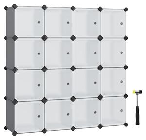 Sistema di scaffalature modulari, composto da 16 cubi, in plastica, con ante, dimensioni 153x31x153 cm
