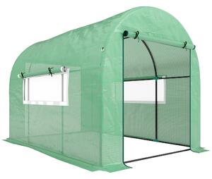 Outsunny Serra a Tunnel per Orto 3x2x2 m in Acciaio e PE Anti UV con Porte Avvolgibili e Finestre, Verde | Aosom Italy