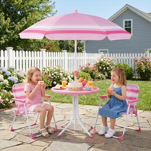 Costway Set tavolo e sedie da giardino per bambini con ombrellone regolabile in altezza, Set da esterno per bambini 4 pezzi Rosso