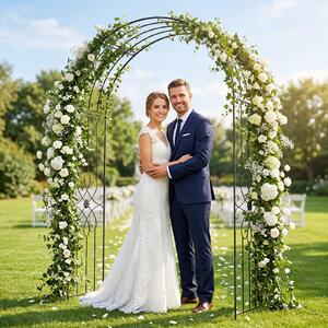 Costway Arco per rampicanti da giardino robusta struttura in metallo, L'arco da giardino elegante motivo floreale decorazione per festa e matrimonio