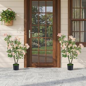Costway Albero artificiale fiori impatiens seta 90 cm multiramo vaso cemento, Pianta finta interno esterno ufficio casa negozio 2 Pezzi