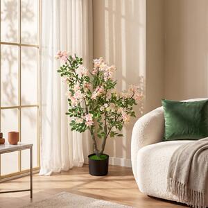 Costway Albero artificiale fiori impatiens seta 90 cm multiramo vaso cemento, Pianta finta interno esterno ufficio casa negozio 1 Pezzo