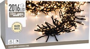 Catena luminosa a LED, 2016 LED, luce bianco caldo, 230 V~, colore nero, adatta per interni ed esterni, lunghezza 18 metri, con timer