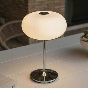 Lampada da tavolo a LED ricaricabile Lucande Anoria, cromata/bianca, vetro IP44 Anoria Lucande, dimmerabile, Cromo / Argento, Soggiorno / Sala da pranzo, Vetro, Design