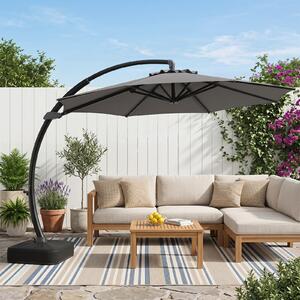 Costway Ombrellone da esterno 3x3 m con 8 stecche metalliche resistenti e 4 sacchi di sabbia, Ombrellone da spiaggia rotazione 360° Grigio