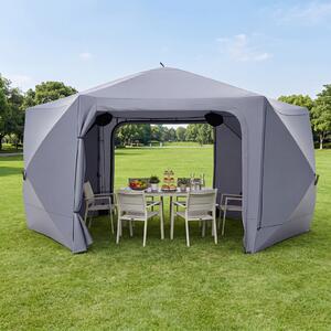 Costway Gazebo da giardino pieghevole pareti laterali a zanzariera 2 finestre rete 2 porte, Tenda esagonale impermeabile per 10-12 persone