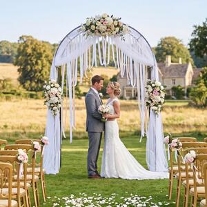 Costway Arco da giardino metallico con tetto curvo e 4 piedi a punta, Traliccio per rampicanti traforato per matrimonio e feste