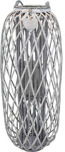 Lanterna da esterno in vimini e portacandela in vetro con nastrino in pizzo Vimini Selection - Gray