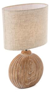Lampada da tavolo con base in Vetroceramica effetto legno e paralume in tessuto di lino beige altezza 39cm
