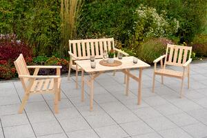 Set di mobili da giardino Merxx Sylt, 4 pezzi: 2 poltrone, panca, tavolo 115 x 70 cm – pino non trattato
