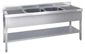 Lavello in acciaio inossidabile, dimensioni 2000x600 mm, con 2 vasche centrali e scolapiatti a sinistra e a destra, modello PREMIUM - GOLDINOX