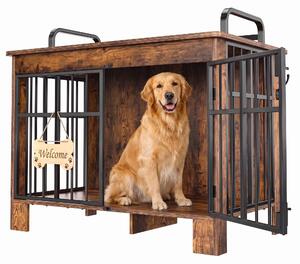 Cuccia per cani in legno con doppia porta, 100 cm, color marrone rustico