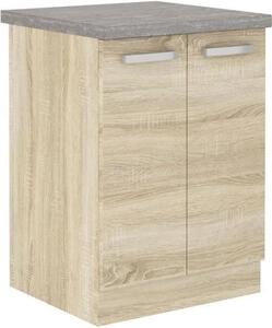 Mobile base, 2 ante battenti, 60 x 51,6 x 85 cm, finitura rovere Sonoma, mobile da cucina, Lassen