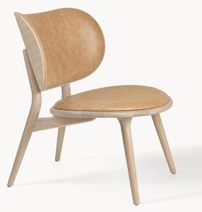 Sedia lounge in pelle con gambe in legno Rocker, fatta a mano