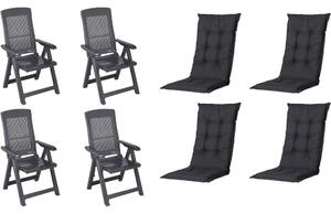 Set di 4 sedie pieghevoli Progarden Tampa con cuscino, antracite / nero