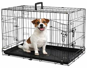 Gabbia portatile per cani in metallo con 2 porte