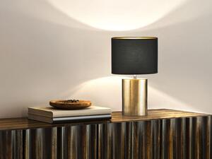 Lampada da tavolo con base in Vetroceramica color bronzo e paralume in tessuto nero interno oro, altezza 43 cm