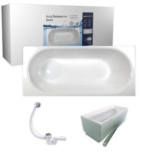 Set completo per vasca da bagno Sanicomfort Basic rettangolare 170x75 cm – Vasca da bagno in acrilico bianca con supporto e gruppo di scarico, isolamento termico e acustico, facile da pulire e robusta