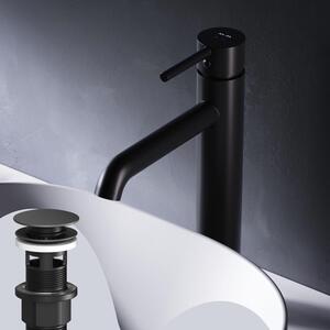 Miscelatore per lavabo alto con kit di scarico in nero
