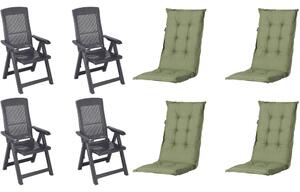 Set di 4 sedie pieghevoli Progarden Tampa con cuscino, antracite/verde