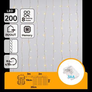Aigostar - Catena luminosa natalizia da esterno a LED 200 LED/8 funzioni 3xAA 5x2m IP44 bianco caldo