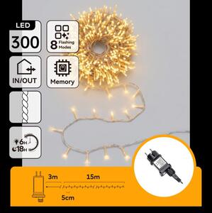 Aigostar - LED Catena luminosa natalizia da esterno 300xLED/8 funzioni 18m IP44 bianco caldo