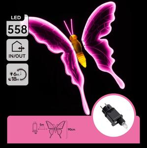 Aigostar - Decorazione LED da esterno 558xLED 90 cm IP44 farfalla/rosa