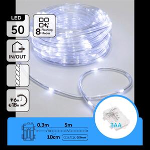 Aigostar-LED Catena luminosa natalizia da esterno 50xLED/8 funzioni 3xAA 5,3m IP44 bianco freddo