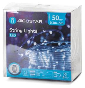 Aigostar-LED Catena luminosa natalizia da esterno 50xLED/8 funzioni 3xAA 5,3m IP44 bianco freddo